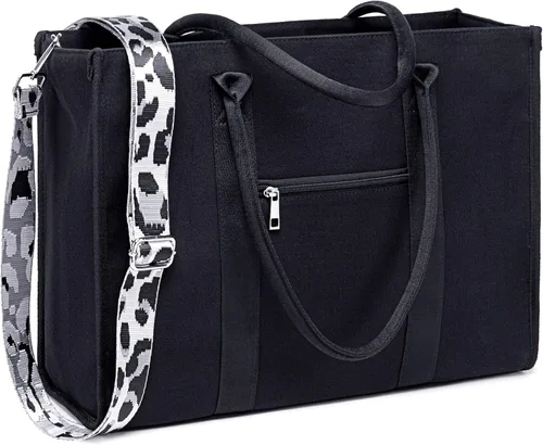 Miniatura 11 de Bolsa de mano para computadora portátil para mujer, bolsa de lona de 15.6 pulgadas, bolso de hombro para computadora, bolso de mensajero, bolso