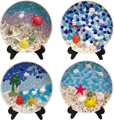 Miniatura 7 de Azulejos de mosaico de 7.05 oz, paquete de azulejos de mosaico de vidrio de cristal, suministros para decoración del hogar, manualidades, platos