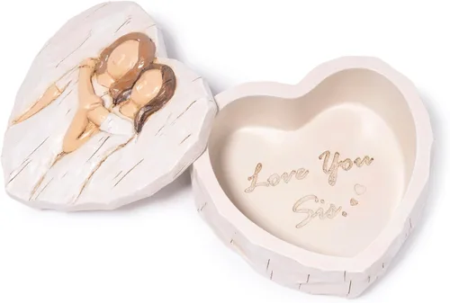 Miniatura 2 de Hodao Joyero en forma de corazón con "Love You Sis.", decoración de resina con efecto tallado en madera, regalo significativo para cumpleaños
