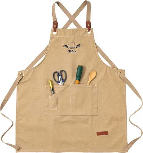 Miniatura 9 de Delantales de chef para mujeres y hombres, personalizados, de lona, con espalda cruzada, para cocinar, hornear, barista, jardinería, carpintería
