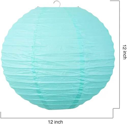 Miniatura 2 de Linternas de papel de estilo chino, juego de 5, adecuadas para decoración de fiestas (azul claro, 12 pulgadas)