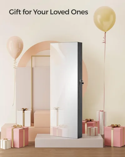Miniatura 16 de SONGMICS Gabinete colgante de joyería, gabinete de pared con luces interiores LED, organizador de joyas montado en la puerta, espejo de cuerpo Blanco