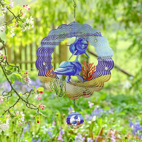 Miniatura 2 de Ballena 3D Giradisco Cinético Arte de Metal Colgante Giradisco de Viento Decoración al Aire Libre Adornos Oceánicos Decoración para Patio y Jardín