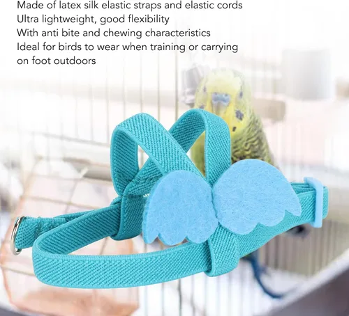 Miniatura 9 de PerGar Parrot Bird - Correa de arnés para pájaros, cuerda de entrenamiento ajustable de nailon antimordidas, correa de tracción para mascotas al Azul