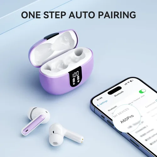 Miniatura 4 de Auriculares inalámbricos, auriculares Bluetooth 5.3, 40 horas de reproducción, estéreo de graves profundos, pantalla de alimentación LED