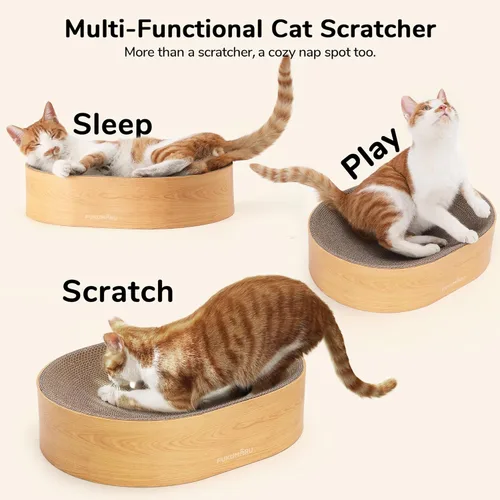 Miniatura 2 de FUKUMARU Cama rascador para gatos de cartón, almohadilla ovalada 2 en 1 para rascar para gatos, tabla de rascar para gatos, cama para interiores