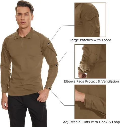 Miniatura 42 de TACVASEN Camisa táctica de manga larga para hombre, con cremallera de 1/4, con bolsillos, para paintball, militar, Airsoft, transpirable