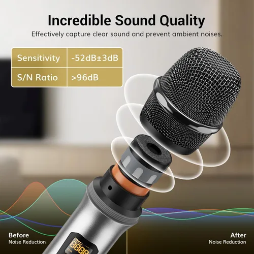 Miniatura 2 de Micrófono inalámbrico TONOR, sistema de micrófono de mano inalámbrico de metal UHF con receptor recargable, para karaoke, canto, fiesta, boda, DJ