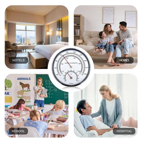 Miniatura 6 de Termómetro higrómetro de sauna Fahrenheit 2 en 1, accesorios grandes con borde plateado, esfera portátil de medición de temperatura y humedad