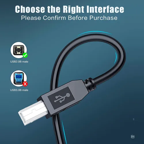 Miniatura 4 de Cable de repuesto USB A macho a B macho de 10 pies Cable de transferencia de datos Cable de host para Silhouette Cameo Herramienta de corte