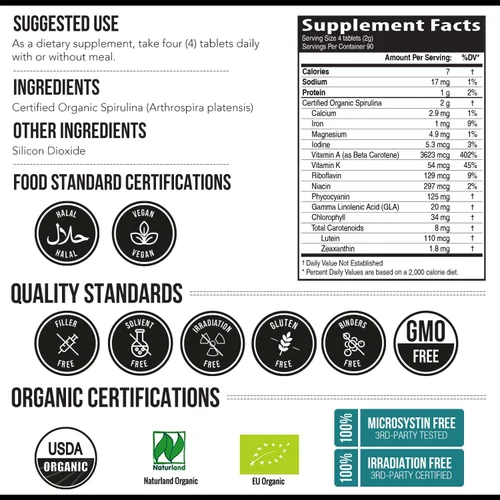 Miniatura 5 de Tabletas de espirulina orgánica (360 tabletas) – Hecho con Parry® Spirulina, la mejor espirulina del mundo, mayor densidad de nutrientes –