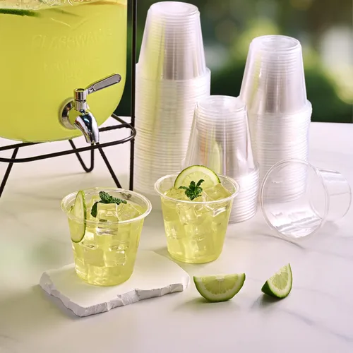 Miniatura 6 de Turbo Bee Paquete de 100 Vasos de Plástico Transparente de 9 oz, Vasos Desechables de Plástico Transparente para Beber, Vasos de Fiesta de Plástico