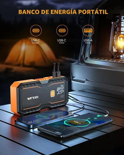 Miniatura 6 de OXILAM Arrancador 6000A para Todo Gas/12L Diésel, Arrancador de Batería de Coche Portátil, Caja de Arranque de Litio de 12V con Cables de Arranque