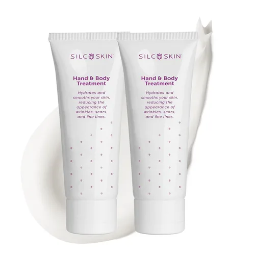 Silcskin Loción a base de agua para manos y cuerpo para piel crepey y líneas finas con silicona de grado médico, 2 onzas, paquete de 2