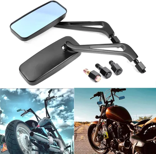 Miniatura 3 de 8 mm/10 mm Espejos retrovisores negros rectangulares para motocicleta, compatibles con Honda Grom Kawasaki Suzuki Yamaha Cruiser Chopper