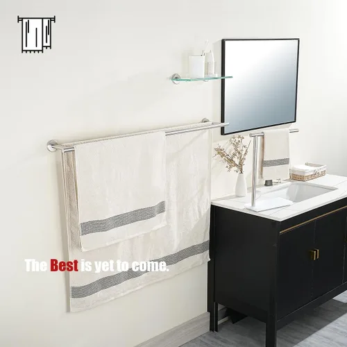 Miniatura 4 de JQK Barra Doble para Toallas de Baño, 39 Pulgadas de Acero Inoxidable 304 Grueso de 1mm para Baño, Soporte de Toalla de Baño Cepillado para Montar