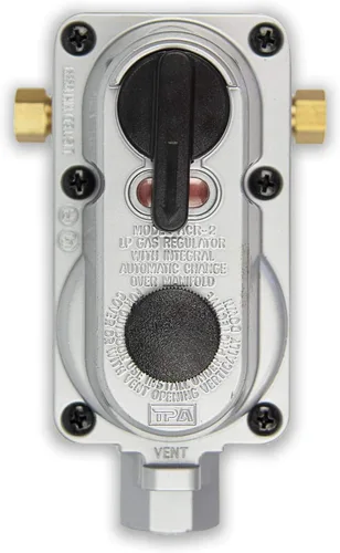 Flame King ACR-2a Regulador de gas propano LP de dos etapas con cambio automático para vehículos recreativos, furgonetas y remolques (sin coletas)