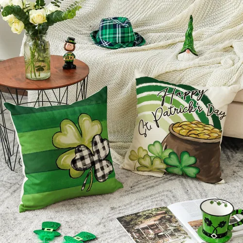 Miniatura 3 de AVOIN colorlife Happy ST Patricks Day - Juego de 4 fundas de almohada con diseño de trébol con diseño de trébol y sombrero de la suerte, 16 x 16