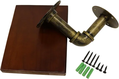 Miniatura 2 de CVHOMEDECO. Tubo de agua rústico de hierro vintage con estante de almacenamiento de tablero de madera, estante de exhibición montado en la pared