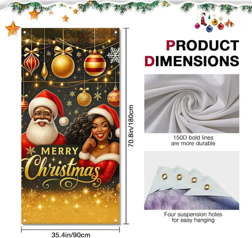 Miniatura 6 de BlissYard Cubierta de puerta de Feliz Navidad de 71 x 35 pulgadas, pancartas para puerta de porche delantero, decoración de invierno, Papá Noel