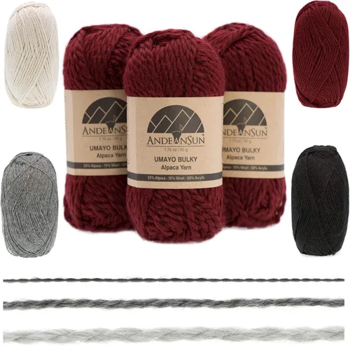Miniatura 22 de (3 madejas pequeñas y hermosas) Mezcla de hilo de alpaca Umayo [165 yardas en total] Rojo, #5 voluminoso