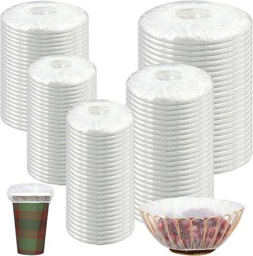 Miniatura 8 de Cunhill 200 fundas de plástico para tazones de 5 tamaños a granel, envoltura de plástico reutilizable para alimentos, masa madre y pan, fundas