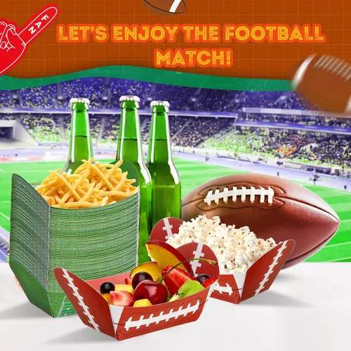 Miniatura 4 de Yungyan 100 unidades de cuencos de papel de fútbol, bandejas de comida para nachos, suministros de fiesta, bandejas desechables para decoración