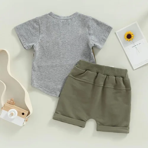 Miniatura 32 de Conjunto de ropa casual de manga corta con botones y pantalones cortos de lino para bebés y niños pequeños