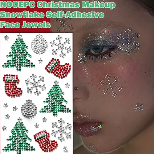 Miniatura 2 de NOOEPC Gemas faciales de Navidad, accesorios para rave, maquillaje de Navidad, copos de nieve, joyas autoadhesivas para la cara, joyas de ojos