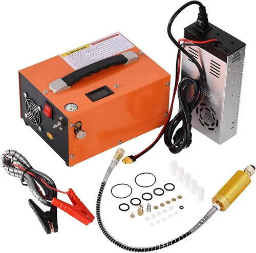 Compresor de aire PCP, 4500 PSI/30 MPa, Fuente de alimentación dual 12V CC/110V CA, Bomba de inflado rápido sin aceite, Compresor de aire portátil,