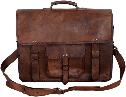 Miniatura 8 de Maletín de cuero para hombres de 18 pulgadas para computadora portátil, bolsa de mensajero para oficina, bolsa de computadora para hombres y mujeres