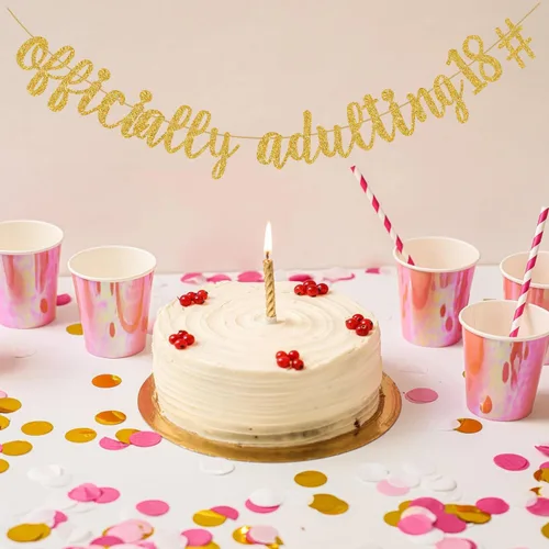 Miniatura 5 de Cartel oficial de 18 años con purpurina dorada para adultos, con texto en inglés "Time to Adult, Happy 18th Birthday", decoraciones de 18 años