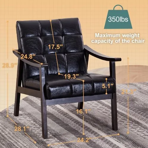 Miniatura 3 de HopeHope Sillón de madera tapizado de poliuretano moderno, de 29.5 x 27.2 x 33.1 in, 400 libras, color negro, sillas de invitados, sillas