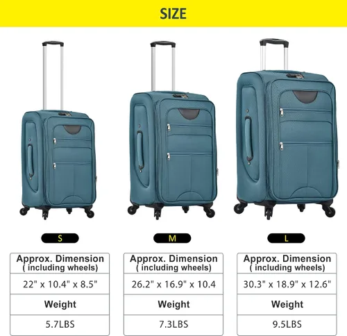 Miniatura 8 de Voohek Softside - Juego de 3 piezas expandible para maleta, equipaje ligero y ligero, Verde, Softside - Maleta extensible de 3 piezas, maleta