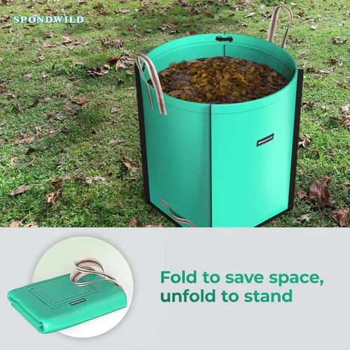 Miniatura 5 de Bolsa de basura reutilizable de 63 galones para patio, bolsa de polietileno duradera con 4 asas reforzadas, contenedor de jardín portátil plegable