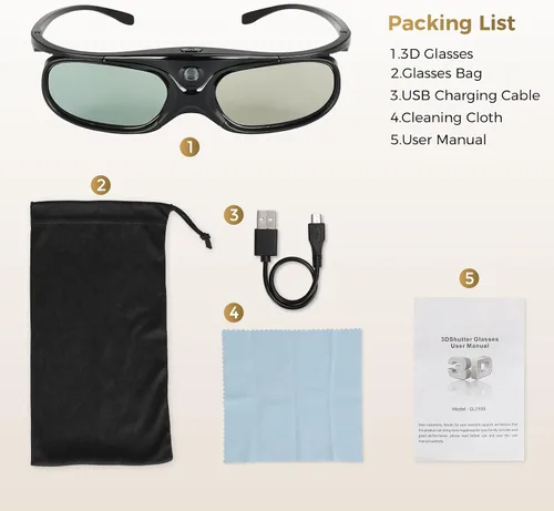 Miniatura 8 de DLP Link - Lentes 3D para proyector, ELEPHAS 144Hz, recargables, con obturador activo, compatibles con proyectores 3D DLP-Link: Acer, ViewSonic