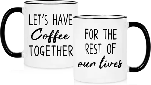 Maustic Juego de tazas de café de 11 onzas para novios y novias, regalos para él y ella, regalo de despedida de soltera, Let's Have Coffee Together