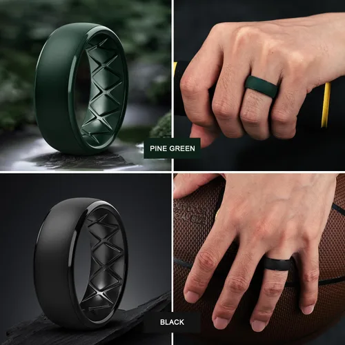 Miniatura 89 de Egnaro Anillos de boda de silicona para hombre: 1/4/6/7 Multipack de anillos de boda de goma con arco interior Diseño ergonómico transpirable