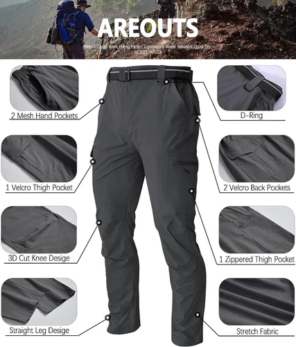 Miniatura 29 de Pantalones de senderismo para hombre, ligeros, resistentes al agua, de secado rápido, pesca, viajes, campamento, al aire libre, transpirables