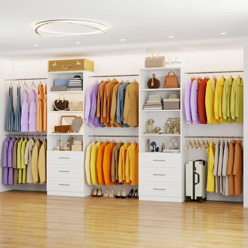 Miniatura 8 de Sistema de armario con 6 cajones, sistema organizador de armario de madera de 6 pies a 15 pies con 8 varillas y estantes expandibles, sistema