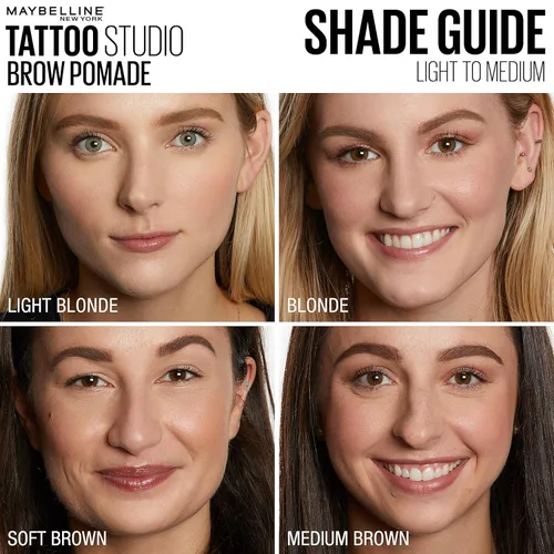 Miniatura 10 de Maybelline TattooStudio Pomada para cejas de larga duración, ajustable, maquillaje para cejas, marrón ceniza, 1 unidad 378 CENIZA MARRÓN
