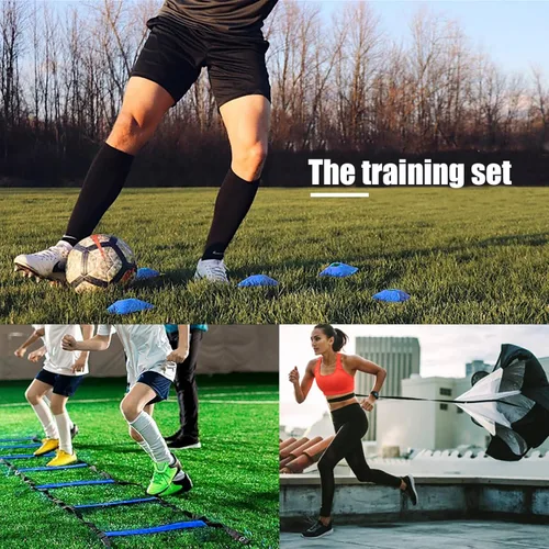 Miniatura 2 de Equipo de entrenamiento de fútbol Juego de entrenamiento de agilidad de velocidad, incluye 1 escalera de agilidad, 4 pilas de acero, 12 conos