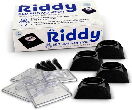 Kit de detección de chinches Riddy, trampa y señuelo para detección y monitoreo temprano, seguro para colchón, para el hogar o viajes, paquete de 4