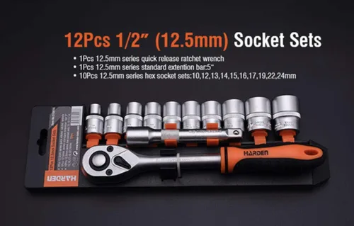 Miniatura 2 de Edward Tools Pro - Juego de 12 llaves de vaso métricas de 1/2 pulgada, acero cromado resistente, mango de trinquete de liberación rápida Ergo, barra