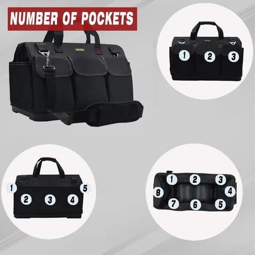 Miniatura 4 de FASTECH Bolsa de herramientas portátil de 20 pulgadas de alta resistencia con boca ancha para almacenamiento de herramientas, portaherramientas