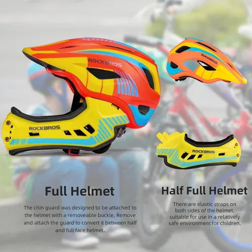 Miniatura 3 de ROCKBROS Casco integral para niños Cascos de bicicleta para niños Casco ligero de bicicleta de montaña para niños pequeños Desmontable para MTB BMX