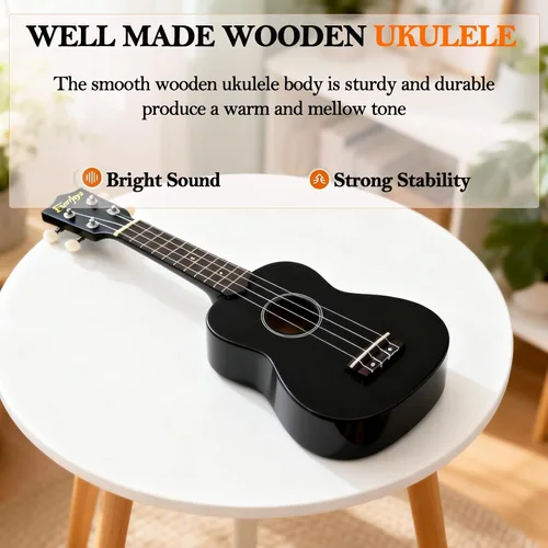 Miniatura 7 de Kit de ukelele soprano para principiantes de 21 pulgadas con correa de sintonizador de bolsa de concierto en línea gratuita, rápido de aprender