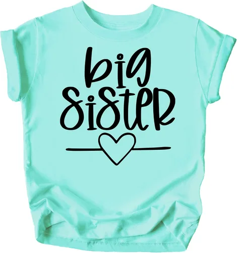 Olive Loves Apple Big Sister Heart Sibling Reveal T-Shirt for Baby and Toddler Girls Sibling Outfits