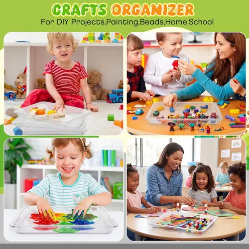 Miniatura 6 de Remerry 4 bandejas de arte de plástico apilables para manualidades, bandeja de arena para el aula, organizador de pintura sensorial para niños