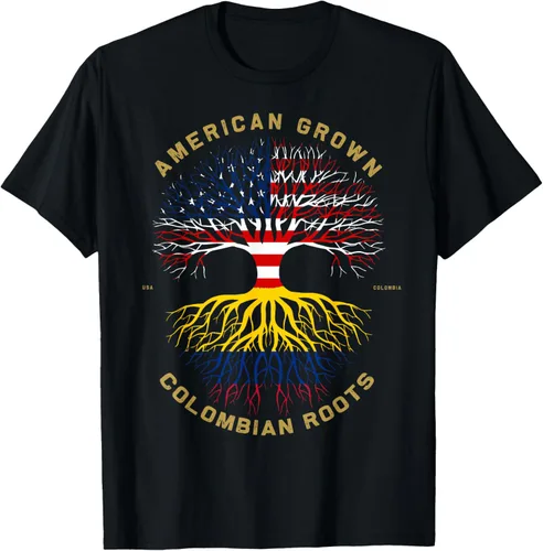 Camiseta de regalo con la bandera de Estados Unidos con árbol de raíces colombianas